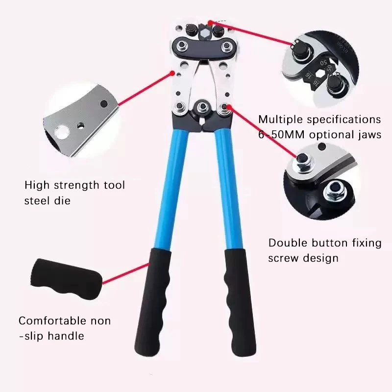 

HX-50B Copper Nose Crimping Pliers Electrician Crimping Cold Terminal Large Bare Terminal Opening Wire Nose Crimping Pliers