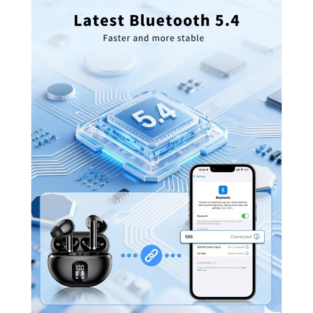 Bluetooth Earbuds with 50H Playtime, Deep Bass, Waterproof, In-Ear Mic for Phone and Tablet view 4