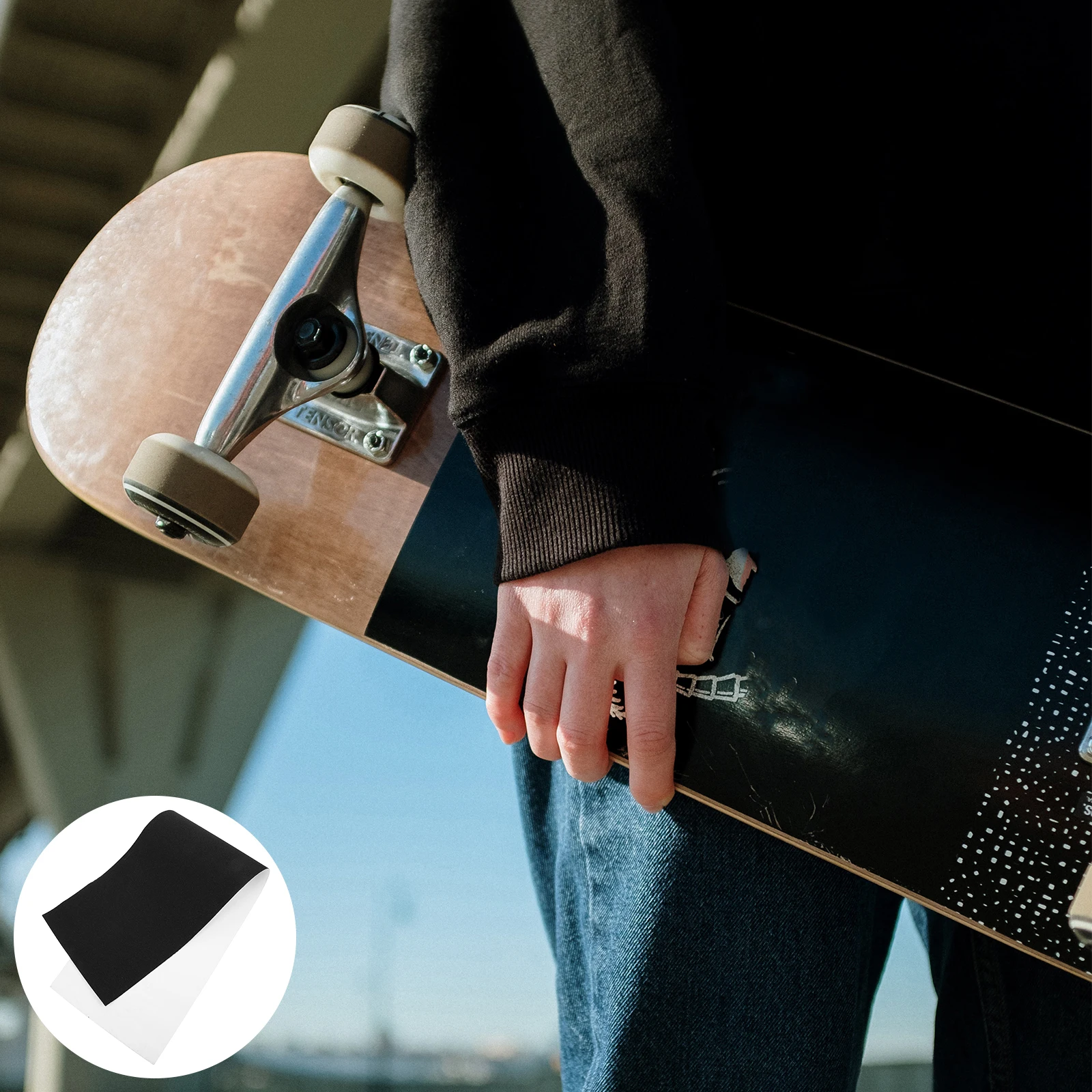 

1pc High Adhesion Skateboard Sandpaper Grip Tape Cuttable Self-Adhesive Anti-Slip Anti-Wear Black Durable Replacement Parts For