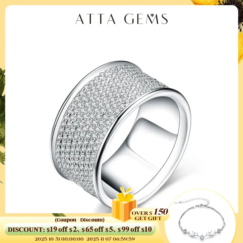 

ATTAGEMS Full D Color Round Cut Moissanite Ring for Women Sparkling Wedding Bands 100% 925 Sterling Silver Fine Jewelr Pass Test