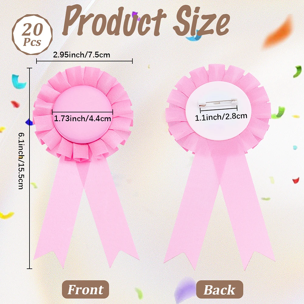 20Pcs Blank Award Ribbon Prize First Place Ribbons Bulk Flat Round 6.1 x 2.9In Pink Polyester Winner Victory Recognition Badge