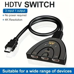 4K HDTV Splitter 3 In 1 Out 3-Port HD Switcher Selector HD Cable Supports Full HD 4K 1080P 3D Player HDTV,PS4 Game Console