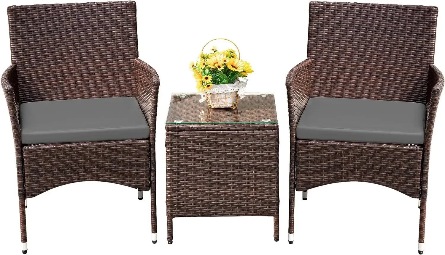 Patio Porch Furniture Sets 3 Pieces PE Rattan Wicker Chairs with Table Outdoor Garden Furniture Sets