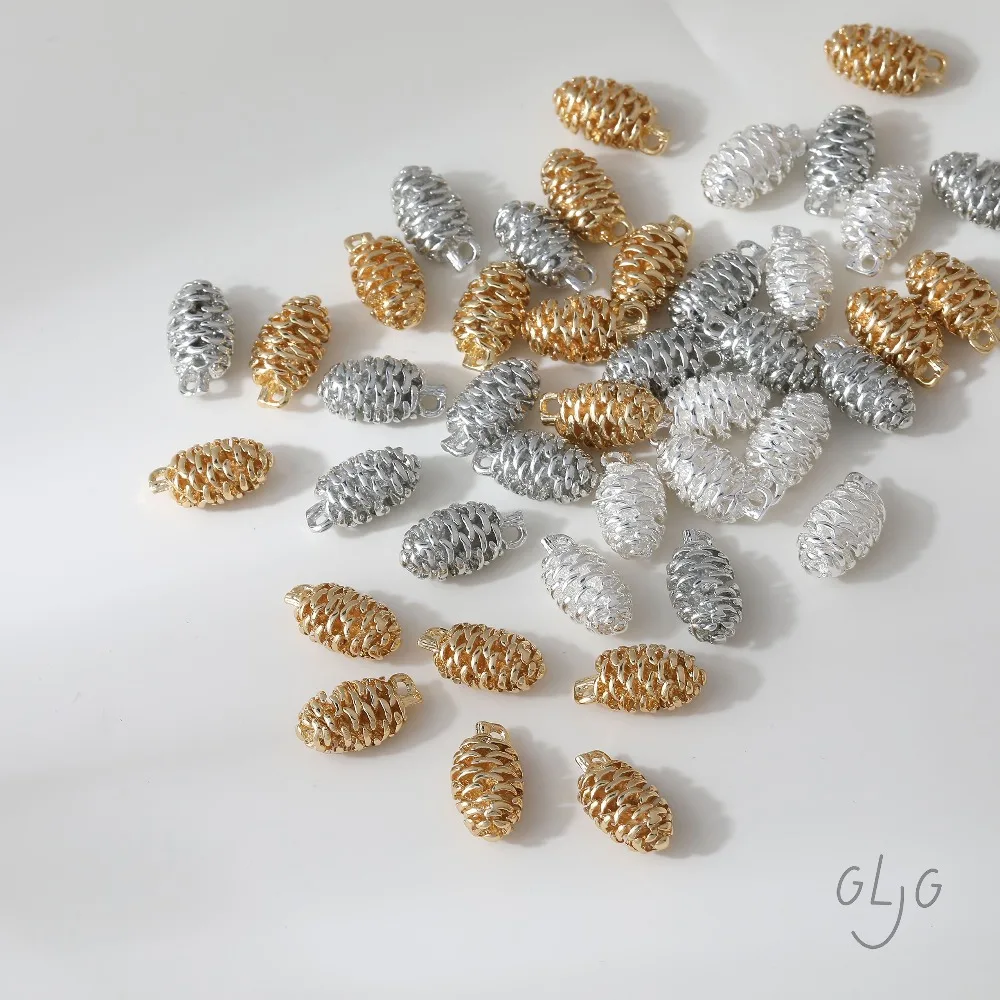 4PCS Dainty Pinecone Shape Charms for Jewelry Making Eardrop Supplies Findings DIY Brass 14k Gold Plated Accessories 16*9mm