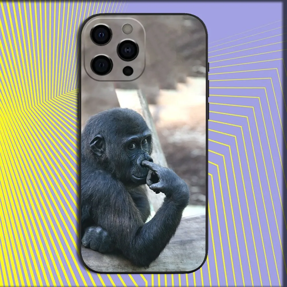 Funny Monkey Gorilla Phone Case For iPhone 16,15,14,13,12,11,Pro,X,XS,Max,XR,Plus,Mini Soft Black Cover