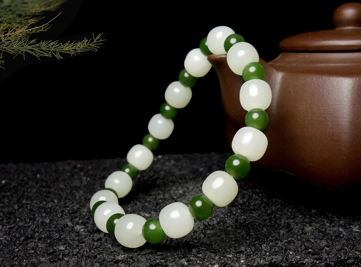 Fine Jewelry Natural Hetian Nephrite Jade White Jade Old Shaped Bead Jade Round Bead Hand String for Men and Women