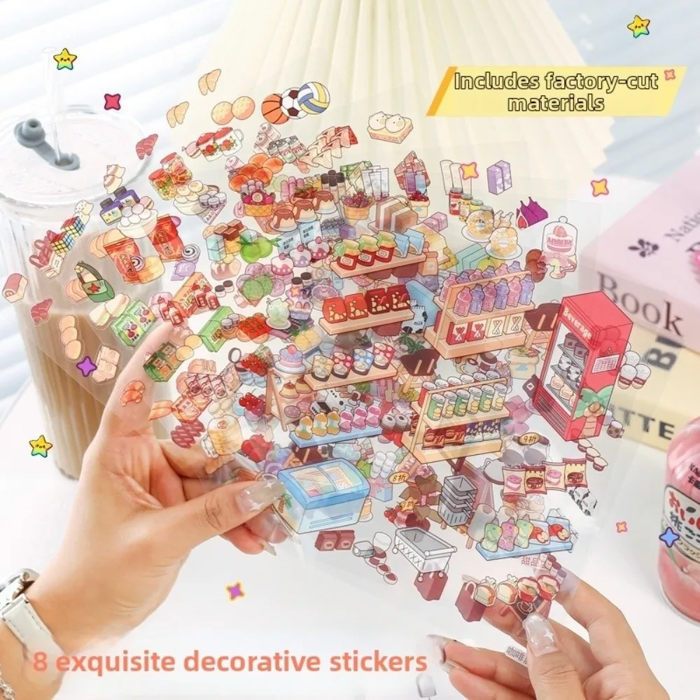 New Cute Style 3D Landscape Sticker Multiple Scene PET Material Cartoon Scene Sticker Die Cut DIY Sticker Birthday Present