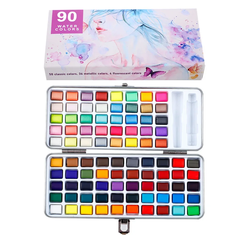 

50/72/90/100 Color Professional Solid Watercolor pigment Set Neon Glitter Watercolor Paint for Drawing Art Paint Art Supplies