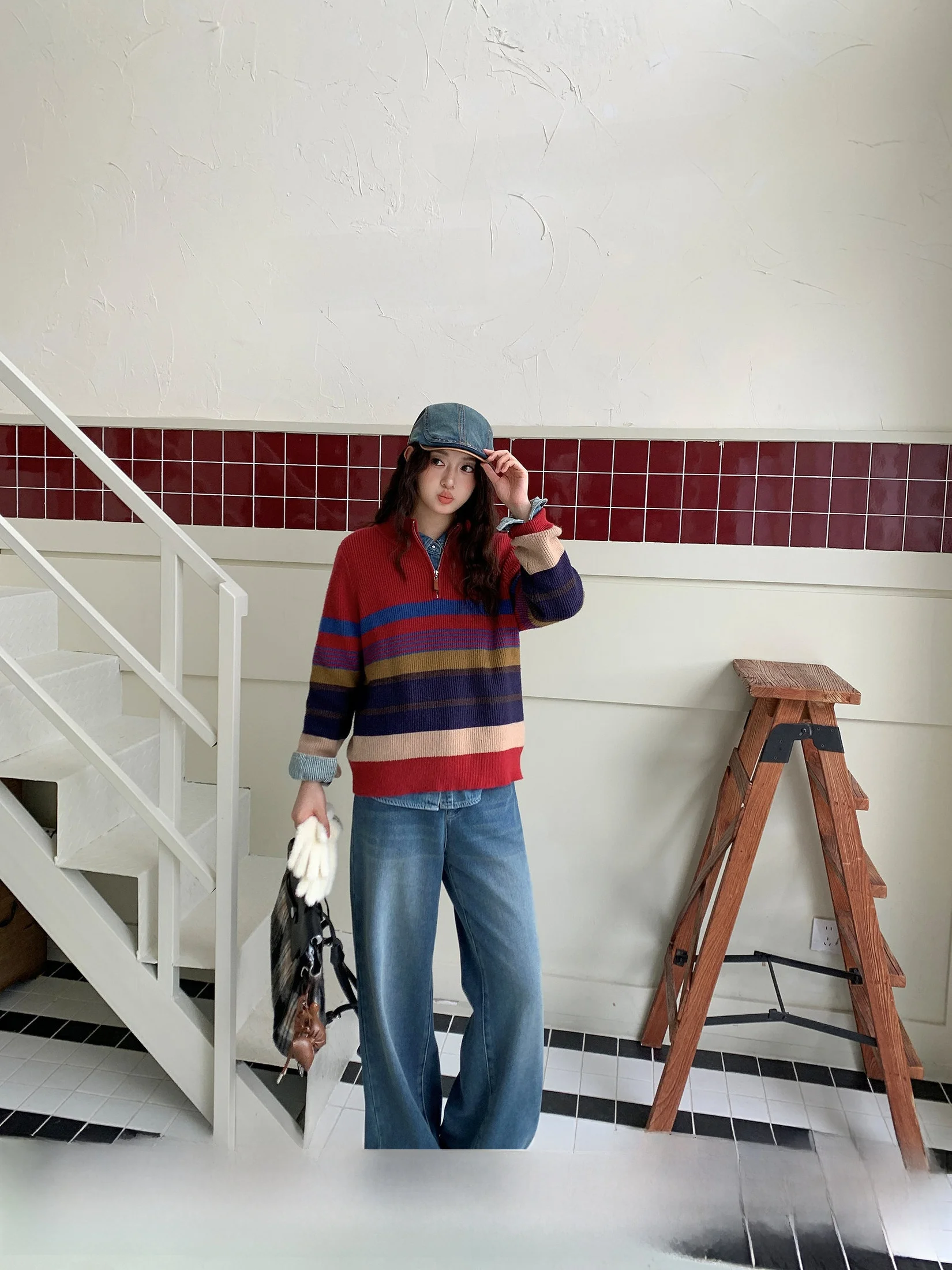 

Warm Cotton Lined Denim Jeans Women's Winter Loose Fit Casual Wide Leg Pants Retro Style Fleece Inner plus Size Ladies Jeans