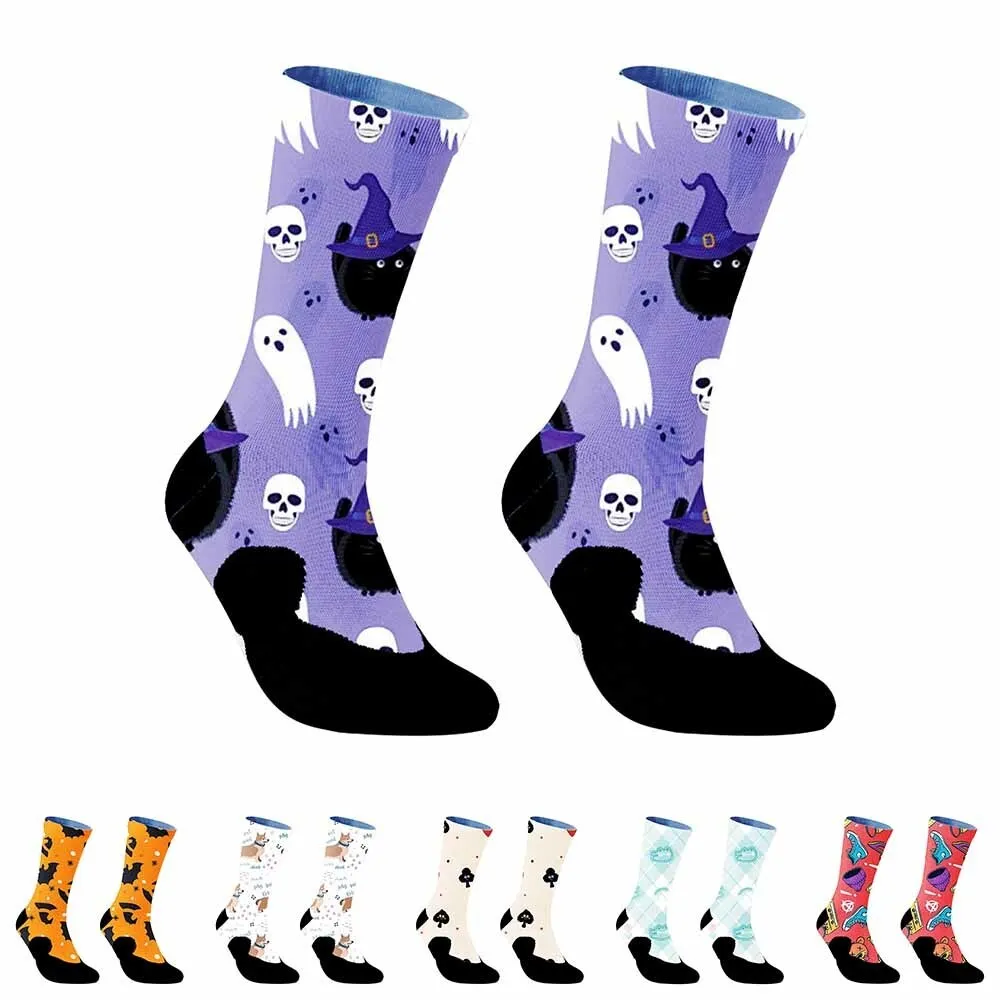 Halloween Skeleton Wizard Cat Pattern Sports Cycling Socks, unisex, suitable for outdoor enthusiasts and more people