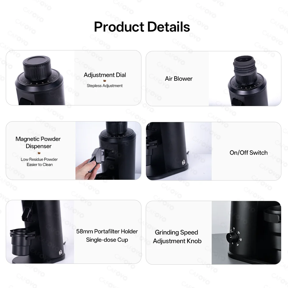 CAFOVO G180FV مطحنة حبوب البن الكهربائية 80 مللي متر نتوءات مسطحة 800-1600 دورة في الدقيقة ستبليس طحن البلازما مكافحة ساكنة طاحونة جرعة واحدة