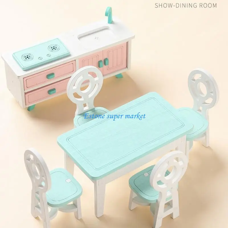 Mini chambre à coucher en bois, salon, salle à manger, accessoires, jouets pour enfants, cadeau, 090B