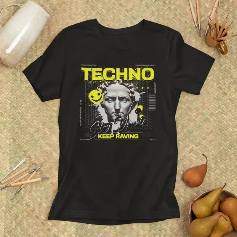 Techno T Shirt Keep Raving Futuristic Festival Clothing for Ravers Perfect Electronic Music Fans
