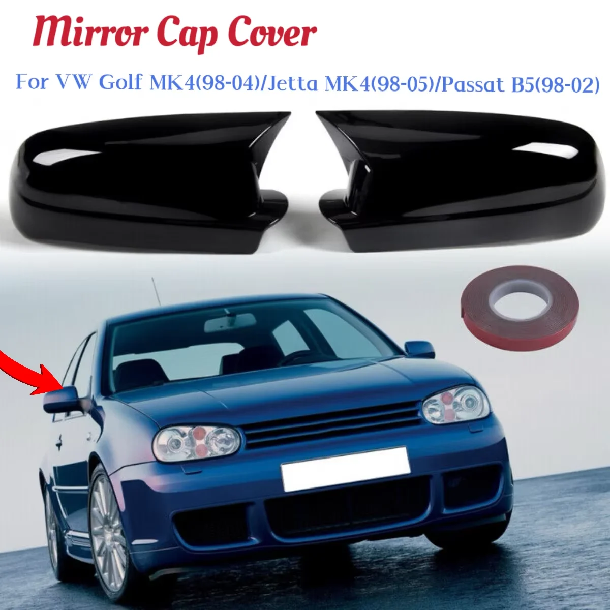 

2X Rearview Mirror Cover For VW Golf 4 MK4 GTI R 1997-2004 Bora Jetta Passat B5 1998-2005 Wing Mirror Housing Caps Horn Body Kit