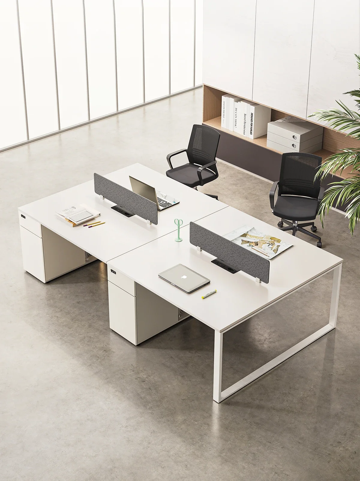 Office furniture White staff office desk and chair combination simple modern double four six 4 persons 2/6/8 staff workstation o