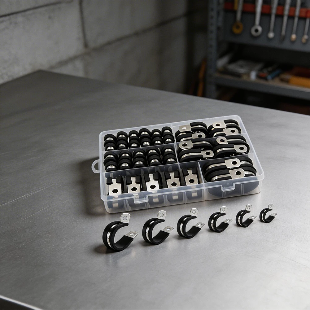 Stainless Steel 304 for R Clamps with Rubber Insert 52 pcs 6 Size Types for General Assembly Fixing and Bundling Jobs