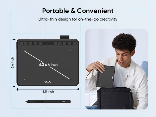 Ugee S640 Digital Graphic Drawing Tablet 6.3x4 Inch with 10 Shortcuts Compatible with Android PC Windows Mac OS for Design