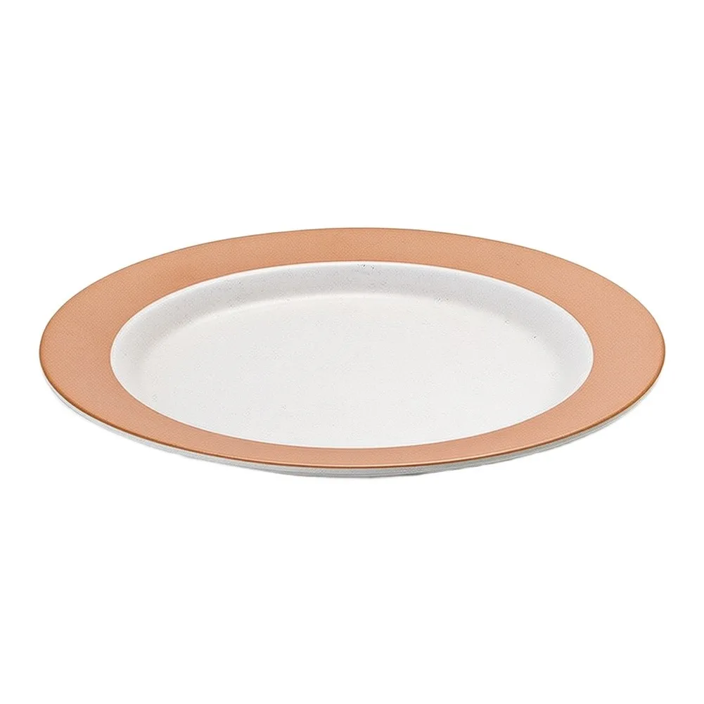 Shatter Resistant Melamine Dinner Plate Two Tone Design Orange Border White Center 25.9CM 31.4CM for Daily Serving