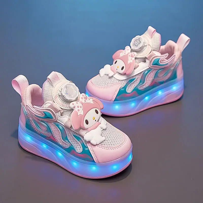 2025NEW Fashionable Cartoon Creative Luminous Four-Wheel Runaway Pulley Mesh Skates  kids sneakers