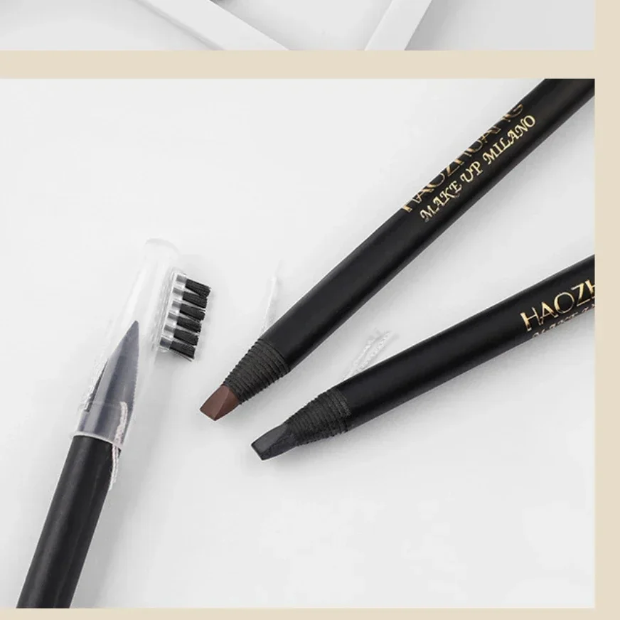 Pull Eyebrow Pencil Black Leather Makeup Wild Line Eyebrow Pencil Waterproof Hard Core Flat Head Pencil White Pen