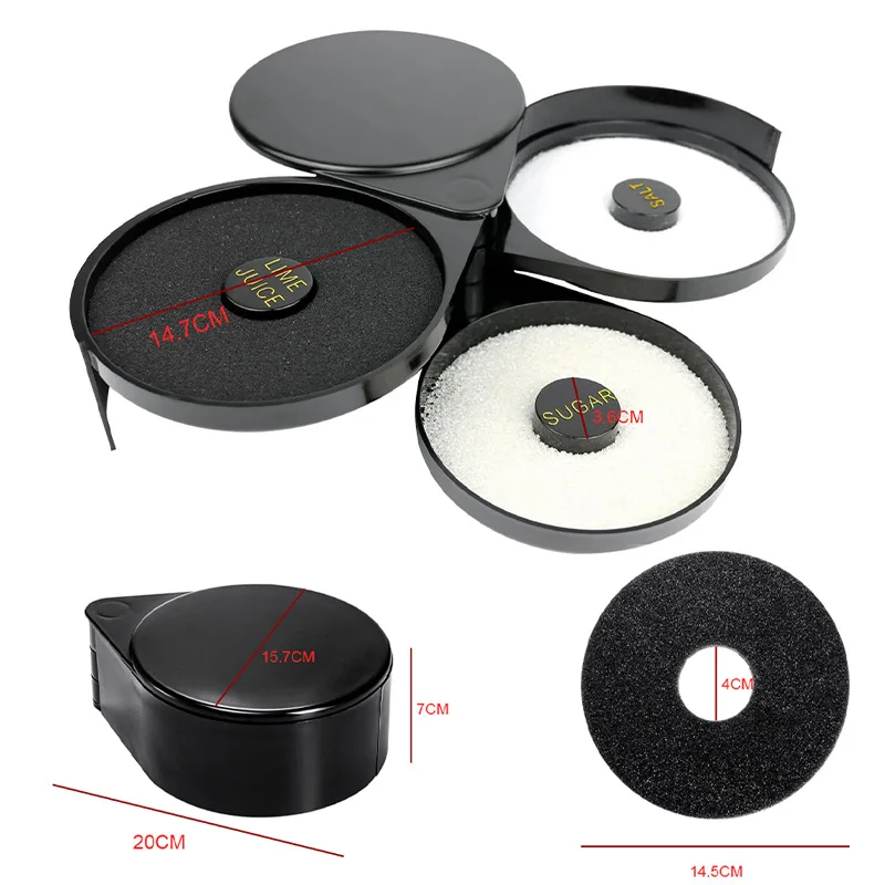 اكسسوارات البار 3 الطبقة الدورية الملح ريمر صندوق خلط الملح السكر حافة صندوق عصير كوكتيل التوابل الحواف نادل أداة #6