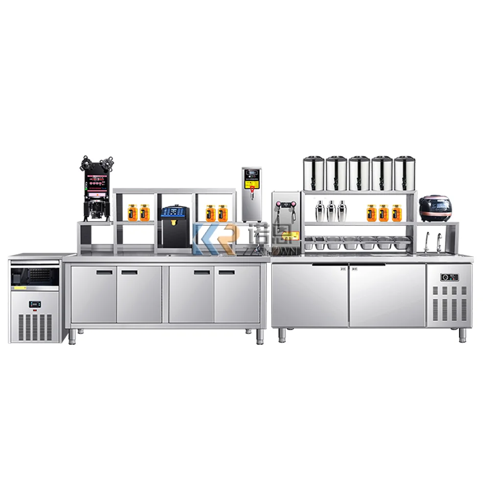 

Stainless Steel Milk Bubble Worktable Refrigerator Ice Cream Freezer Worktable Milk Tea Shop Counter Bar Customized