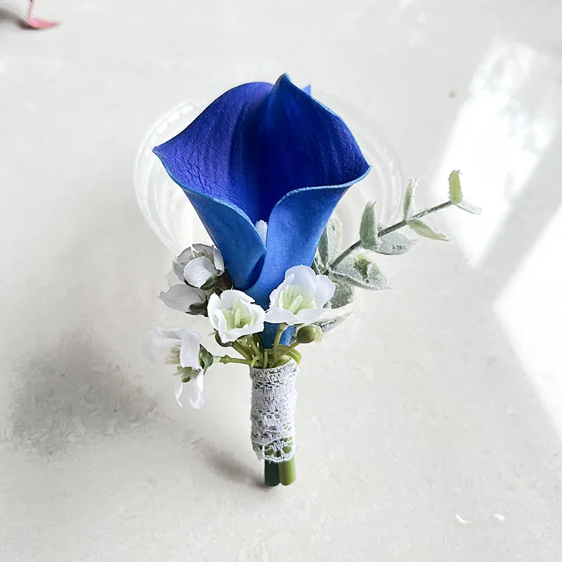 Groom Boutonniere Corsage Wedding Accessories Calla lily Artificial Flowers Buttonhole Men Pins Prom Marriage Brooch Decoration