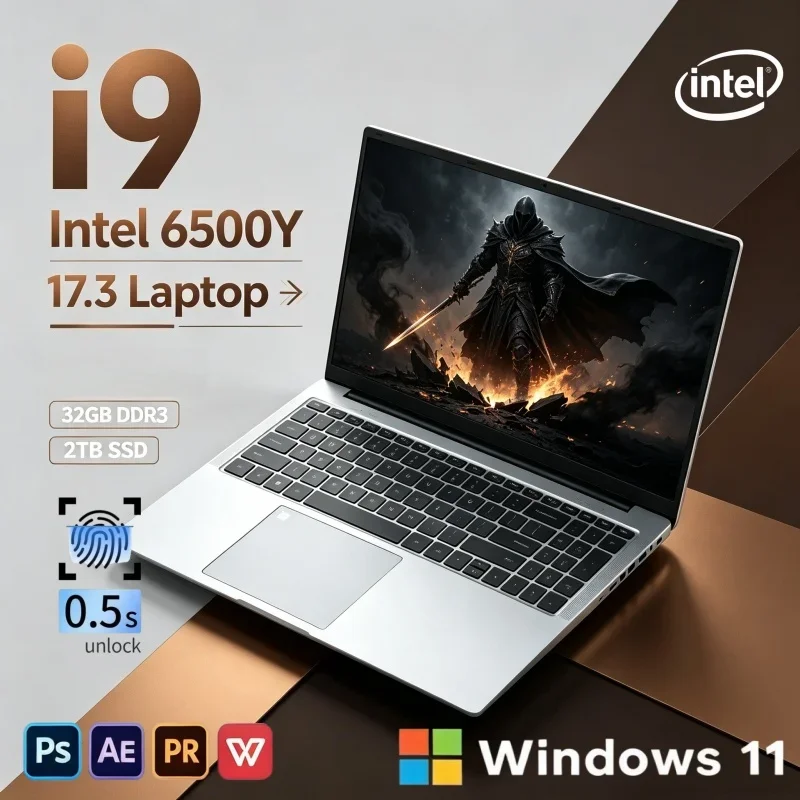 Best Seller 2026 17.3" Laptop Intel 6500Y 16GB/32GB 2TB SSD Win11 Ultra Thin Gaming Office PC
