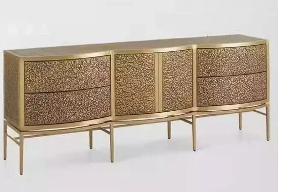 light luxury wrinkled dining side cabinet solid wood modern locker high-end villa hotel entrance cabinet
