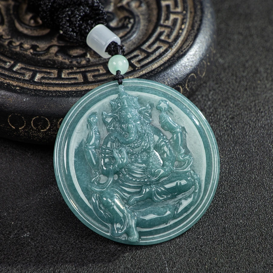 

TIMESWIND Blue Natural A-type Jade Elephant God Round Pendant Women Necklace with Certificate
