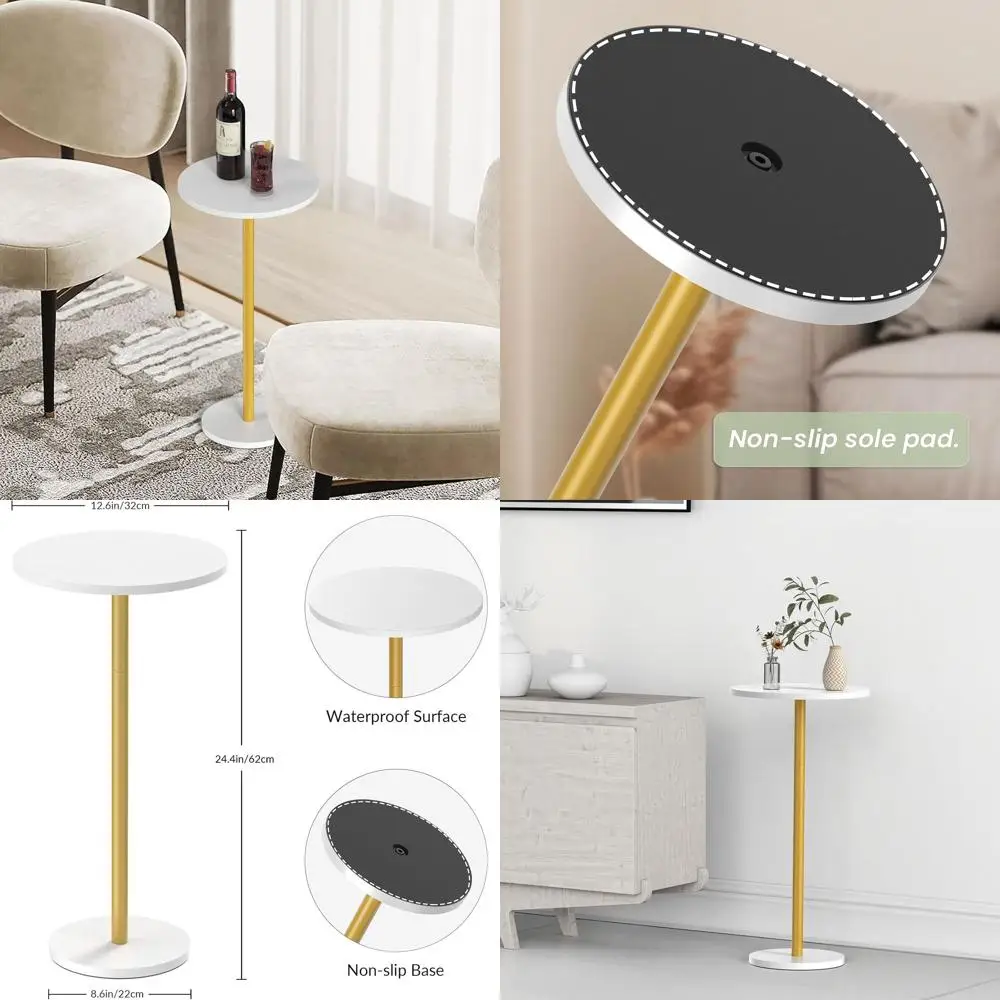 

Compact White Round Pedestal Side Table for Drink, Living Room, Bedroom, and Balcony