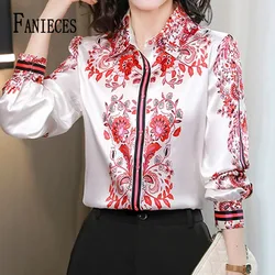 FANIECES S-3XL 한국인 리뷰 많은 옷 Women Long Sleeve Print Blouse Vinrage Shirt Spring Casual Cardigan Ladies Elegant Tops Blusas 6278