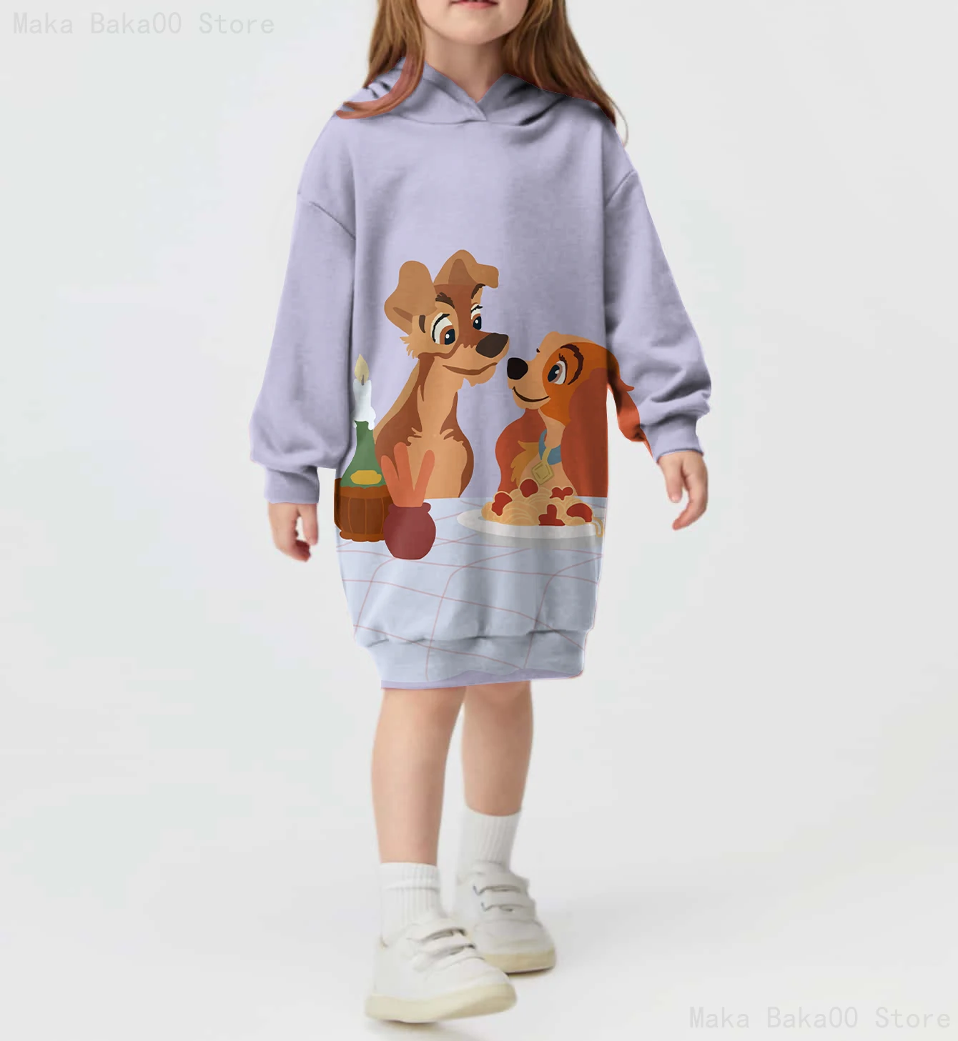 2024 New Children's Clothing Sweater Dress Printed Casual Sportswear Disney Dalmatian Cartoon Girls Hoodie Sweater