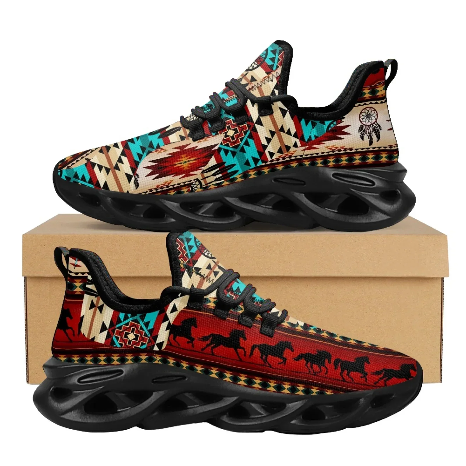 

Ethnic Tribal Aztec Pattern Lightweight Lace Up Mesh Shoes Women's Tribal Horse Totem Shoes Platform Sneaker Zapatos