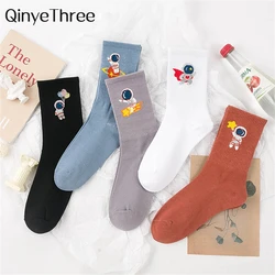 INS New Happy Cartoon Astronaut Space Crew Women Streetwear Skateboard Sport Hipster Harajuku Soft Cotton Fresh Art Socks