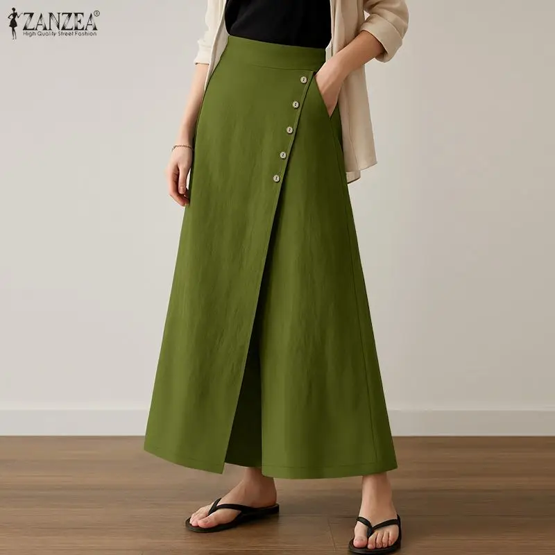 

ZANZEA женские элегантные офисные женские брюки модная уличная одежда юбки брюки 2026 повседневные однотонные длинные широкие брюки с высокой талией OL