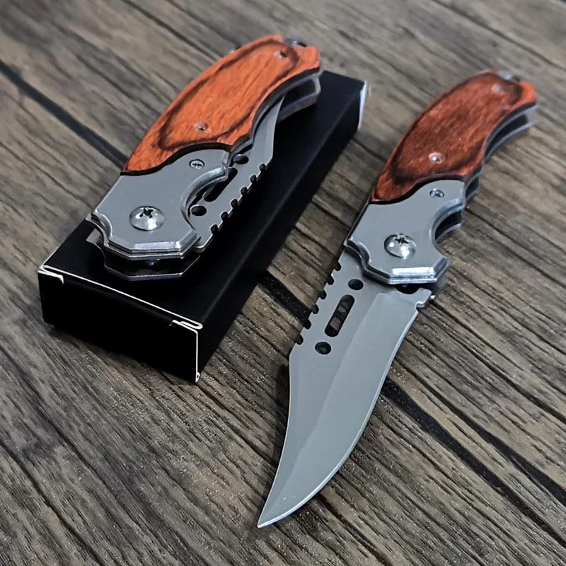 

Damascus Steel Knife Folding Blade Knife 440C Wood Handle Pocket Folding Knife Camping Hunting Survival Knives With LED Light