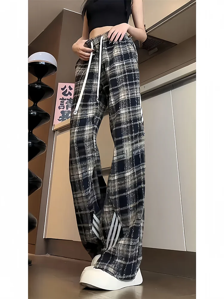 

i Plaid Woolen Trousers Men Women Autumn Spring Vintage American Striped Wide Leg Pants Small Size Floor Length