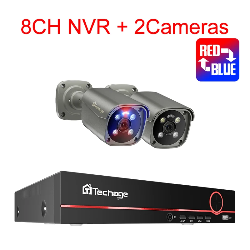 Techage 4K Security Camera System Ultra HD 8MP POE NVR BY-VILA AUDIO DE AUDIO DE AUDIÇÃO DE AUDIÇÃO DIVIM