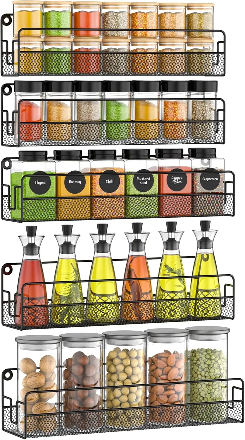 

Wall Mounted Spice Rack Organizer, Pantry Door Organizer & Hanging Storage Baskets, Metal Spice Shelf for Kitchen Cabine