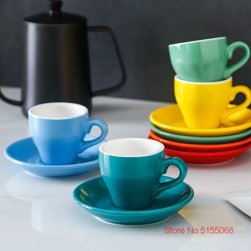100ml Colors Macaron Espresso Cup And Saucer Set Health Ceramic Italian Coffee Mug Cafe Cappuccino Glass High Tea Cups Wholesale
