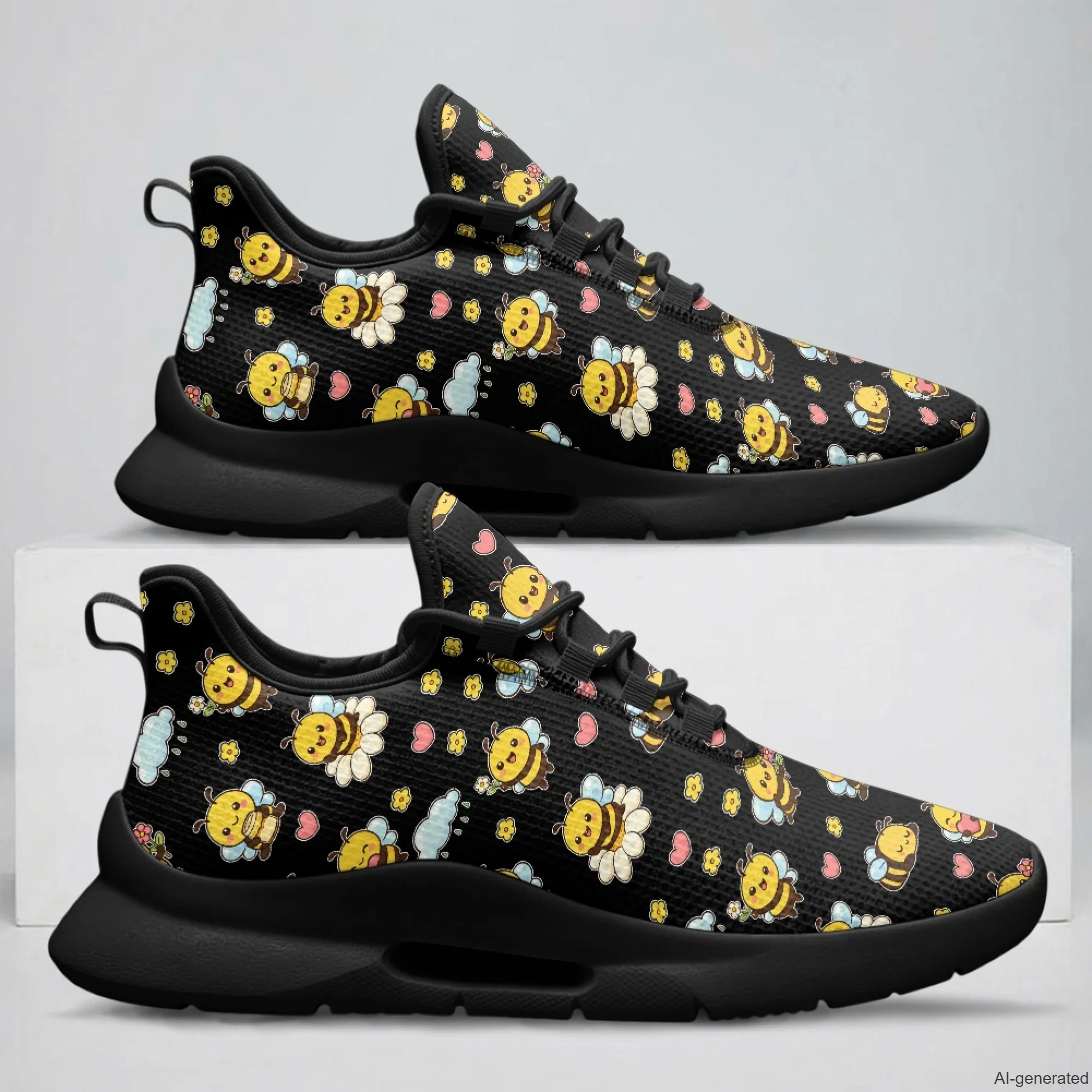 XIXIRIMIDO Lace-up Casual Shoes Men's Sneakers Breathable Mesh Walking Shoes Cute Bee Print Women's Fashion Shoes 35-48