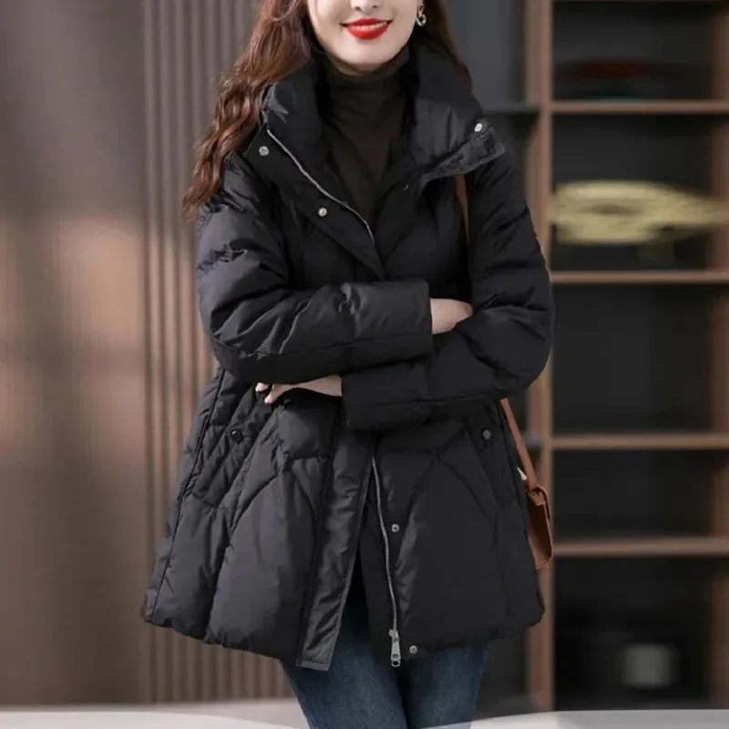 

Bla Original down Cotton Jaet Winter New Loose Warm Coat Large Size Hooded Korean Design Thiened Long Sve Mid-Length