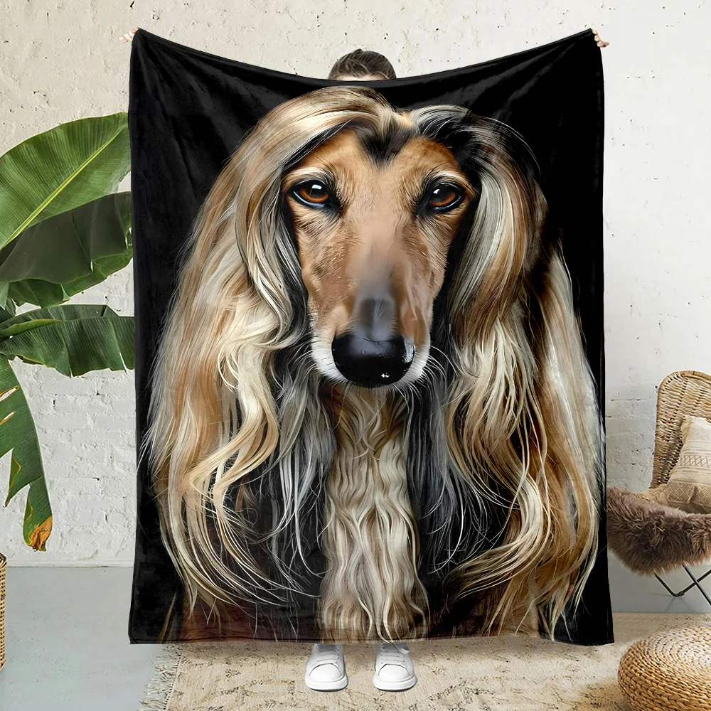 Dog Portrait Throw Blanket Bohemian Dog Lover Pet Gift Cozy Home Decor Throw Plush Fleece Blanket for Pets Owners