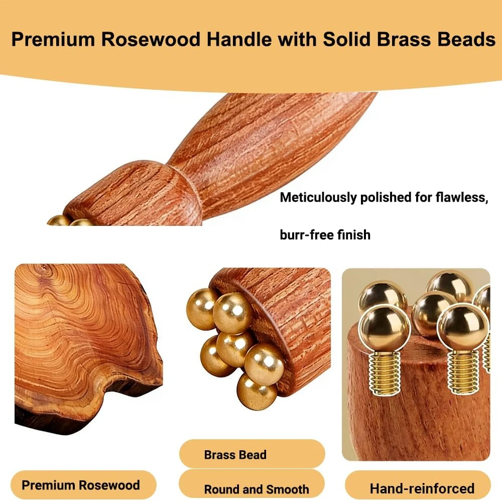 1-2PCS Lotus Seedpod Brass & Rosewood Facial Gua Sha Tool Eye Relaxation Spot Meridians Acupoint Massage Handheld Eye Skin Care