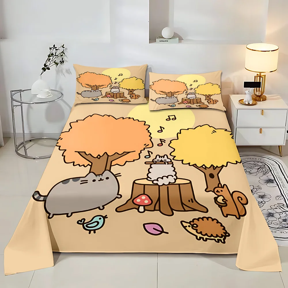 Bedding Set Adult Children Bed Sheet With Pusheens Pillowcase Droop Full Encirclement Mattress Cover Four Seasons Universal