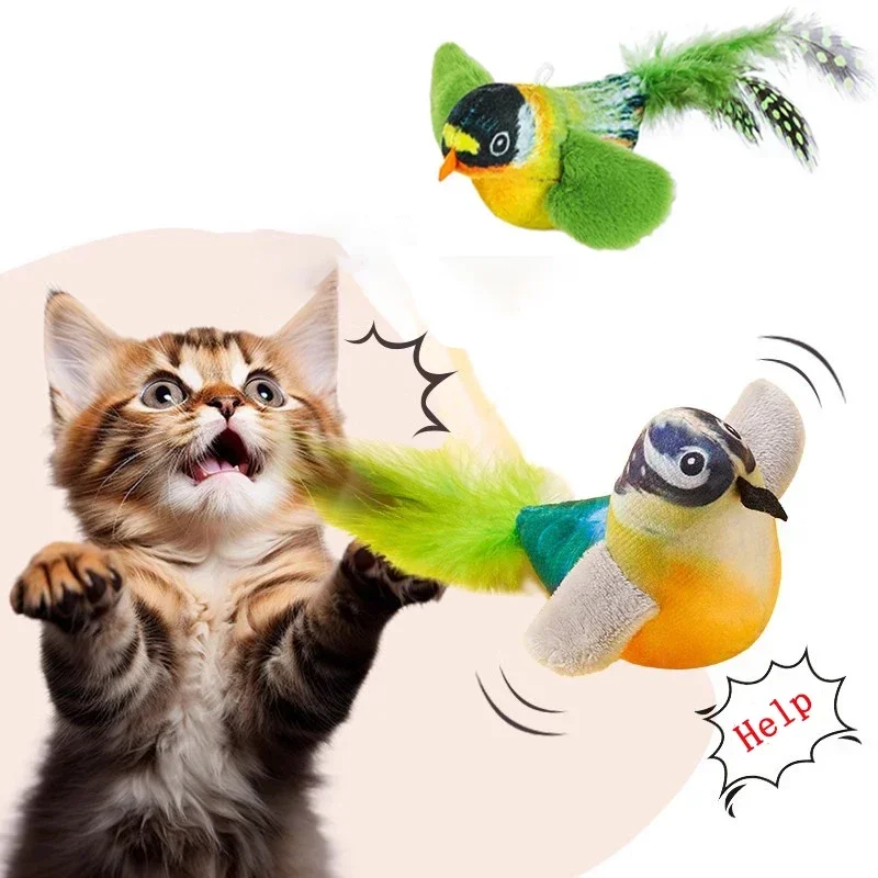 Juguetes para gatos Jouets Interactives En Peluche D'oiseau De Simulation Avec Des Sons Réalistes, Jouets Morsure Mastication De Chat