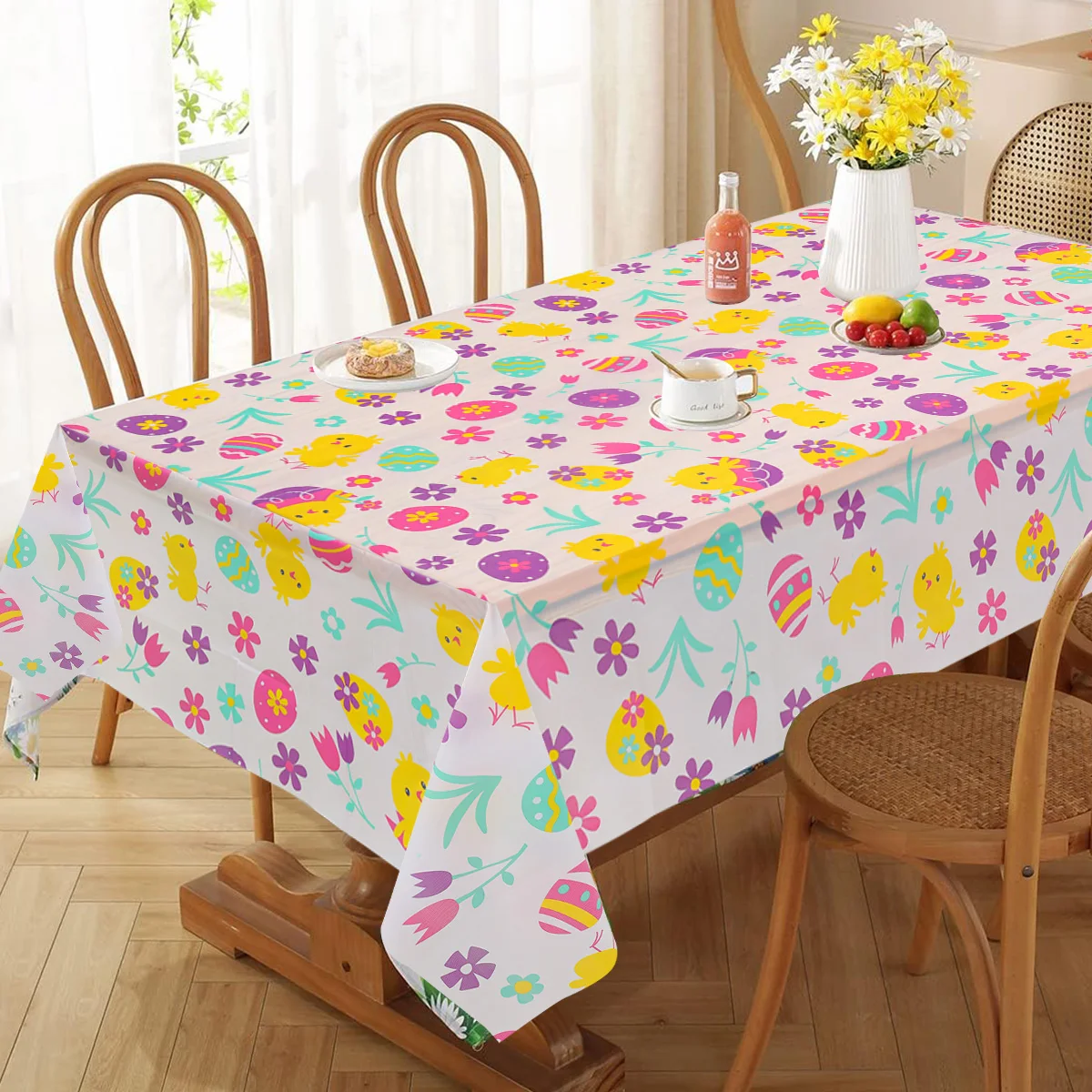 Easter Bunny Tablecloth Decorations 2024 Rabbit Egg Rabbit Printed Tableclot Rectangle Table Cover Spring Easter Party Decor