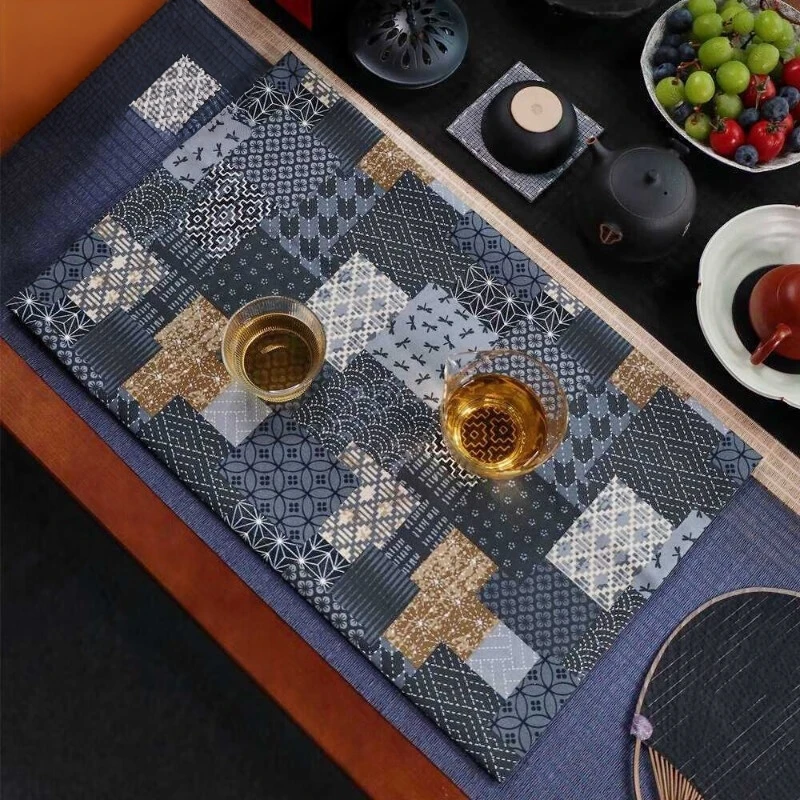 طراز Wasabi طباعة تذوق الشاي مضادة للحرق تقليد ماء مالح طاولة صغيرة العلم المطبوع حصيرة الشاي النسيج الجدول العلم ماصة