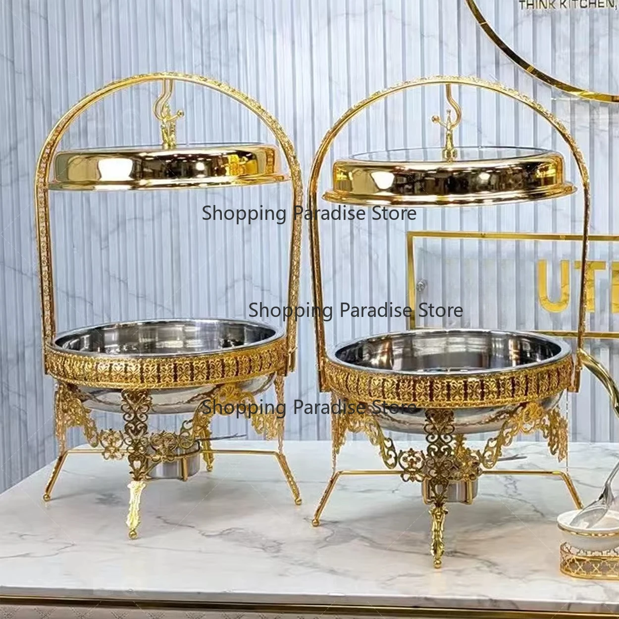 Modern Stainless Steel Catering Buffet Chafing Dish Golden Food Warmer with Hanging Feature for Restaurant Party